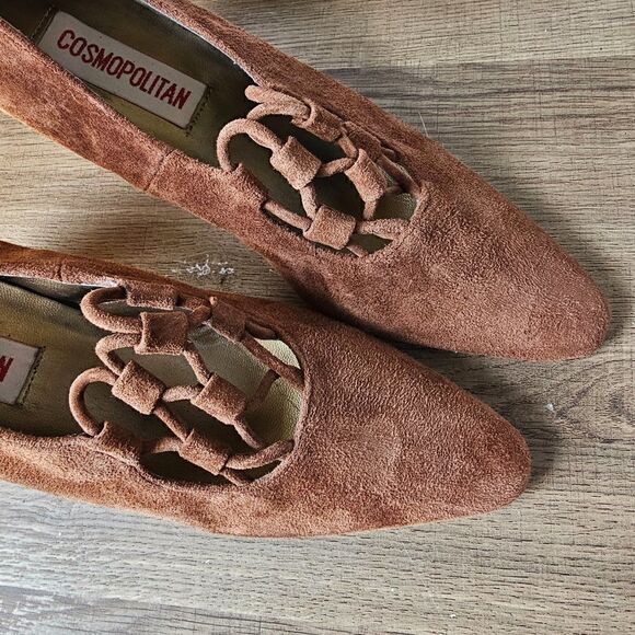 VINTAGE NEW OLD STOCK COSMOPOLITAN BROWN GENUINE LEATHER HEELS SHOES SIZE 8.5 - Picture 4 of 16